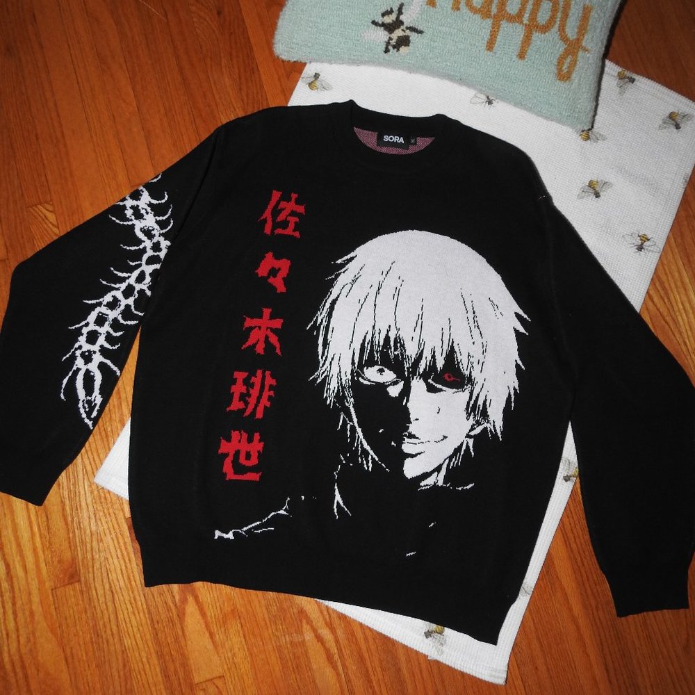 SORA Black, White, Red Sweater Medium...C225